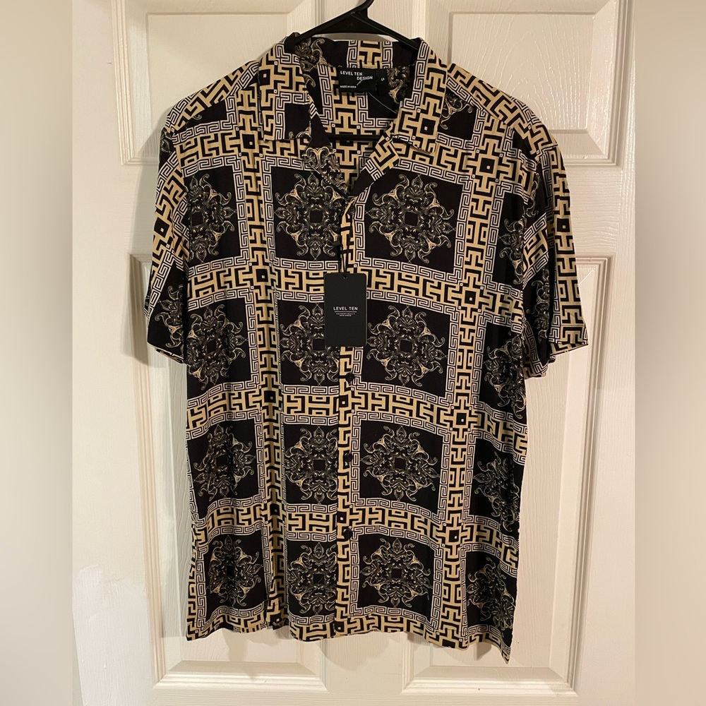 Level Ten Design Mens Baroque Patterned Revere Shirt Size Small